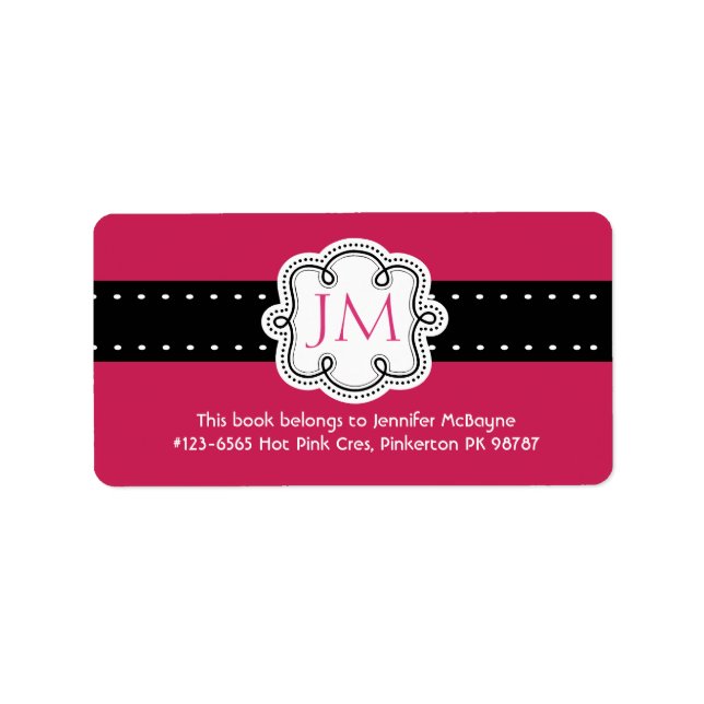 Personalized Hot Pink Ladies Initials  Bookplate (Front)