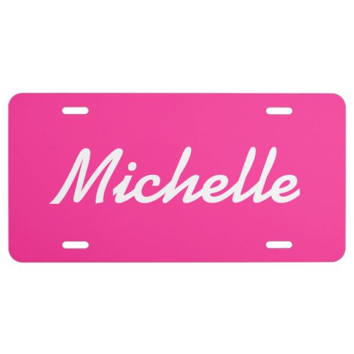 Personalized hot pink license plate with name