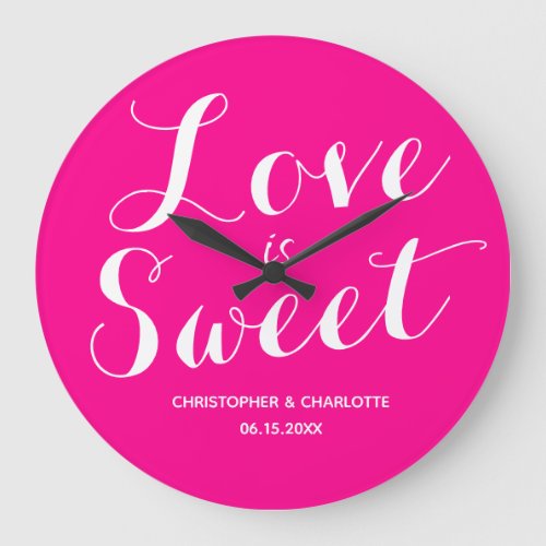 Personalized Hot Pink Love is Sweet Large Clock