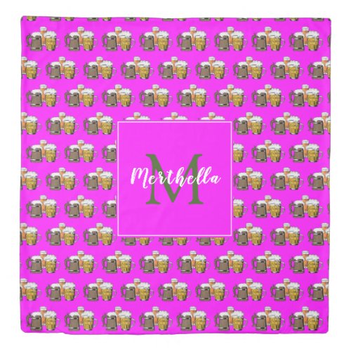 Personalized Hot Pink Monogram Beer Duvet Cover