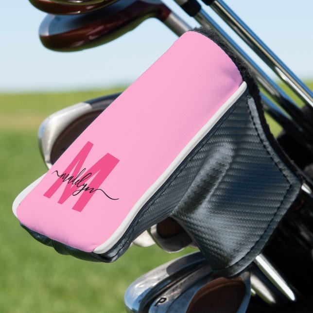 Personalized Hot Pink Monogram Name Golf Head Cover (Personalized Pink Monogram Name Golf Head Cover)