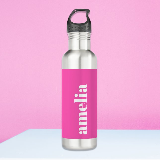 Personalized Hot Pink Monogram Stainless Steel Water Bottle (Creator Uploaded)