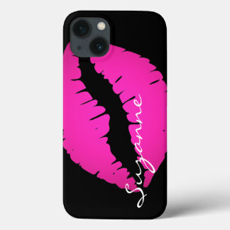 Personalized Hot Pink Ombre Lipstick Black iPhone 13 Case