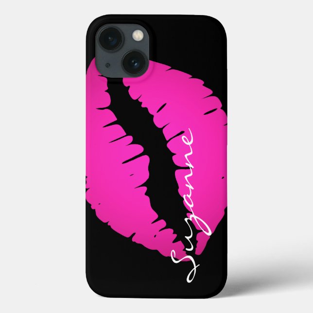 Personalized Hot Pink Ombre Lipstick Black Case-Mate iPhone Case (Back)