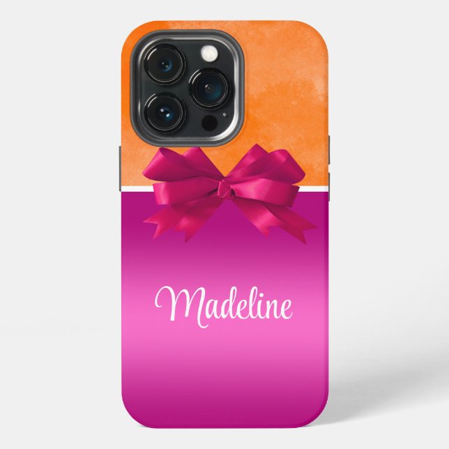 Personalized Hot Pink & Orange with Bow Iphone Case (Back)