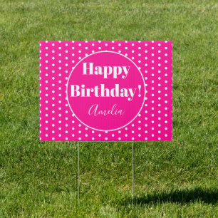 Personalized Hot Pink Polka Dot Birthday Yard Sign
