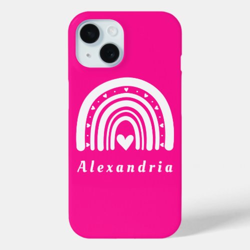 Personalized Hot Pink Rainbow iPhone 15 Case