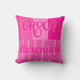 Personalized Hot Pink Retro Pattern Throw Pillow