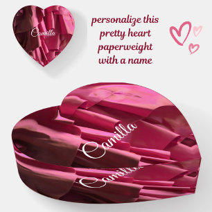 Personalized Hot Pink Ruffles Heart Paperweight