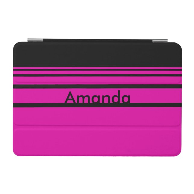 Personalized Hot Pink Striped Pattern iPad Mini Cover (Horizontal)