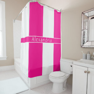 Personalized Hot Pink Striped Shower Curtain
