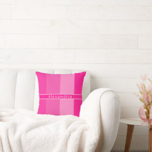 Personalized Hot Pink Stripes Throw Pillow