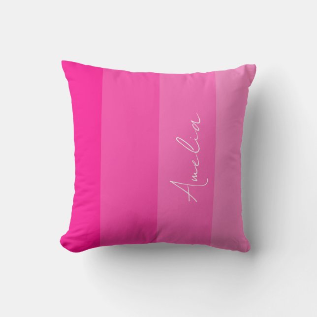 Personalized Hot Pink Stripes Throw Pillow (Front)