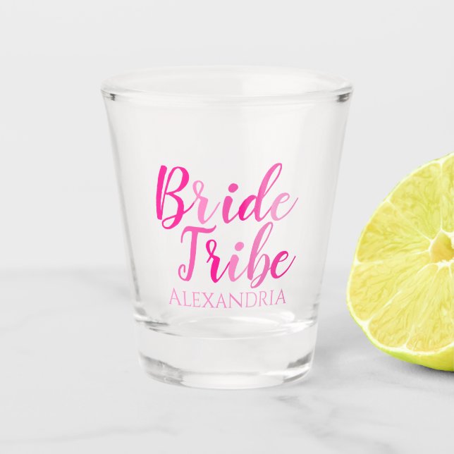 Personalized Hot Pink Typography Bachelorette Part Shot Glass (Front)