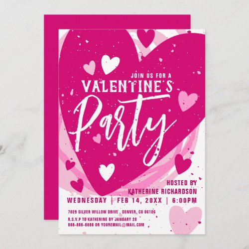 Personalized Hot Pink Valentines Dinner Party  Invitation