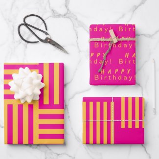 Personalized Hot Pink Warm Yellow Stripes Birthday