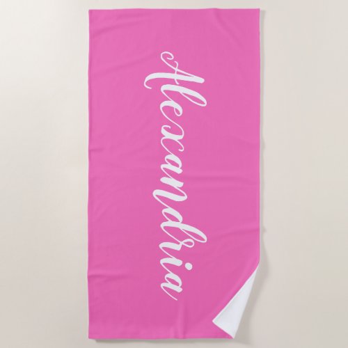 Personalized Hot Pink White Beach Towel
