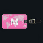 Personalized Hot Pink World Map Custom Monogram Luggage Tag<br><div class="desc">Personalized Hot Pink World Map Custom Monogram</div>