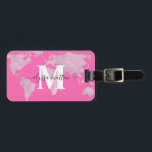 Personalized Hot Pink World Map Custom Monogram Luggage Tag<br><div class="desc">Personalized Hot Pink World Map Custom Monogram</div>