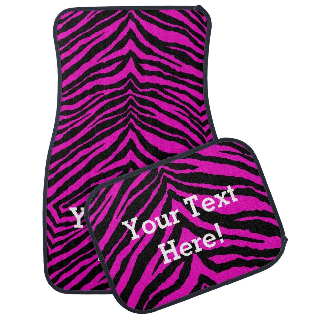 Personalized Hot Pink Zebra Animal Stripe Girl's Car Floor Mat (Set)