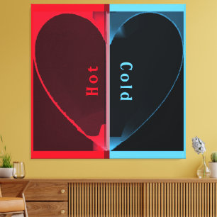 Personalized Hot Red and Cold Blue Couple Heart Canvas Print