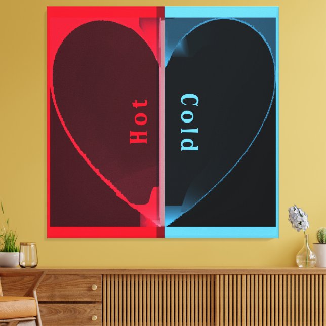 Personalized Hot Red and Cold Blue Couple Heart Canvas Print (Insitu(LivingRoom))