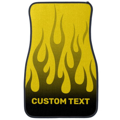 Personalized Hot Rod Flames Custom Yellow Racing Car Floor Mat
