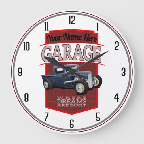 Personalized Hot Rod Garage Large Clock