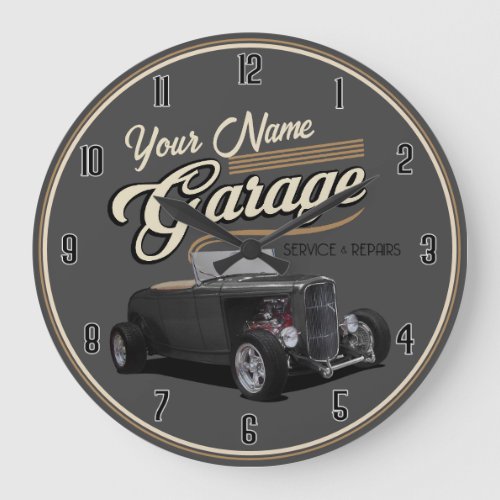 Personalized Hot Rod Garage Large Clock