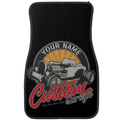 Personalized Hot Rod Garage Retro Custom Roadster Car Floor Mat