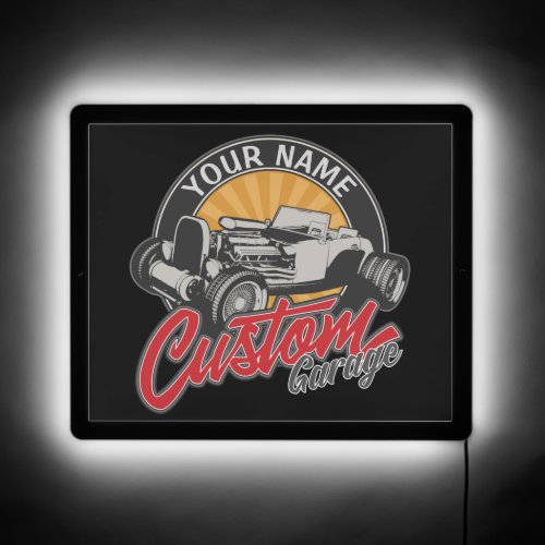 Personalized Hot Rod Garage Retro Custom Roadster  LED Sign