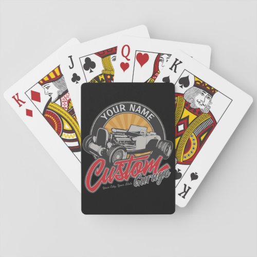 Personalized Hot Rod Garage Retro Custom Roadster Poker Cards