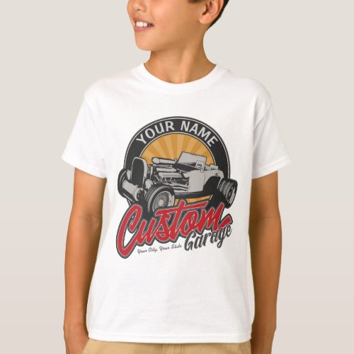 Personalized Hot Rod Garage Retro Custom Roadster T_Shirt