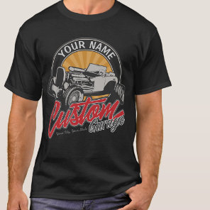 Personalized Hot Rod Garage Retro Custom Roadster  T-Shirt