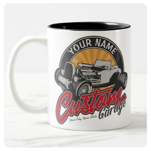 Personalized Hot Rod Garage Retro Custom Roadster  Two_Tone Coffee Mug