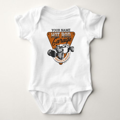 Personalized Hot Rod Garage Roadster Repair Shop  Baby Bodysuit