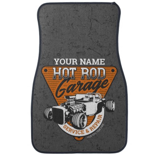 Personalized Hot Rod Garage Roadster Repair Shop  Car Floor Mat