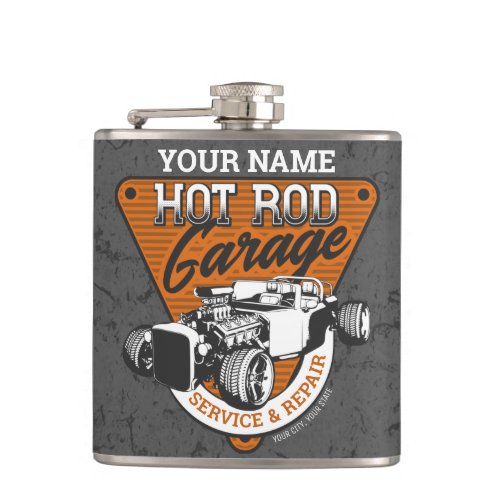 Personalized Hot Rod Garage Roadster Repair Shop  Flask