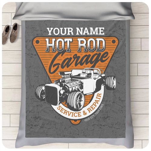Personalized Hot Rod Garage Roadster Repair Shop Fleece Blanket