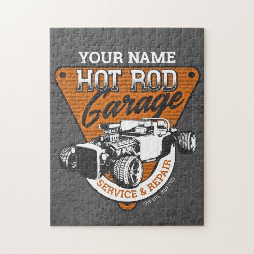 Personalized Hot Rod Garage Roadster Repair Shop  Jigsaw Puzzle