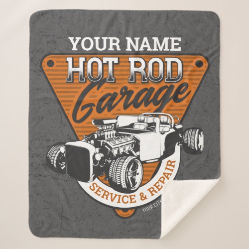 Personalized Hot Rod Garage Roadster Repair Shop  Sherpa Blanket
