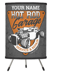 Personalized Hot Rod Garage Roadster Repair Shop  Tripod Lamp