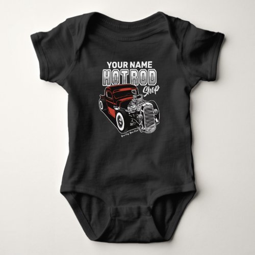 Personalized Hot Rod Shop Retro Garage Truck Baby Bodysuit