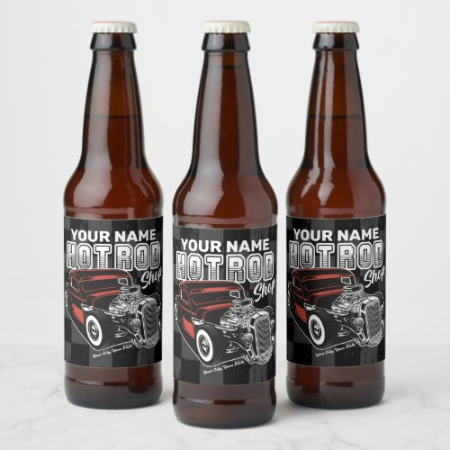 Personalized Hot Rod Shop Retro Garage Truck  Beer Bottle Label