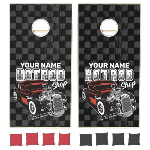 Personalized Hot Rod Shop Retro Garage Truck Cornhole Set