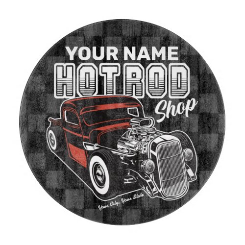 Personalized Hot Rod Shop Retro Garage Truck Cutting Board
