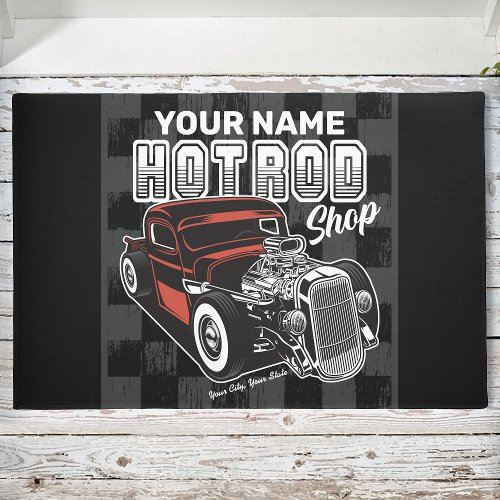 Personalized Hot Rod Shop Retro Garage Truck Doormat