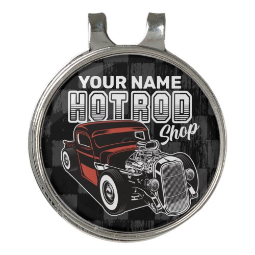 Personalized Hot Rod Shop Retro Garage Truck Golf Hat Clip