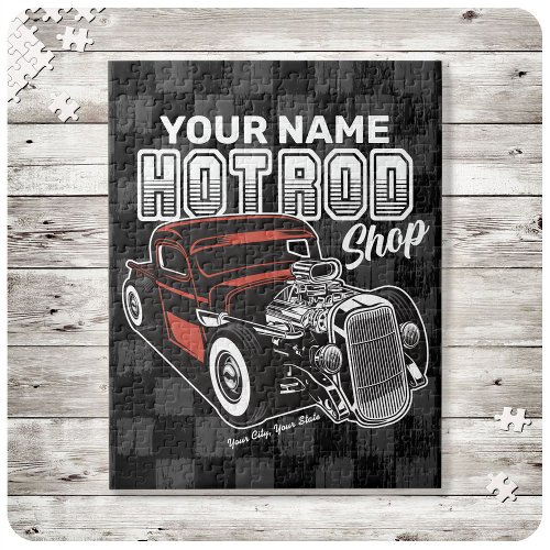 Personalized Hot Rod Shop Retro Garage Truck  Jigsaw Puzzle