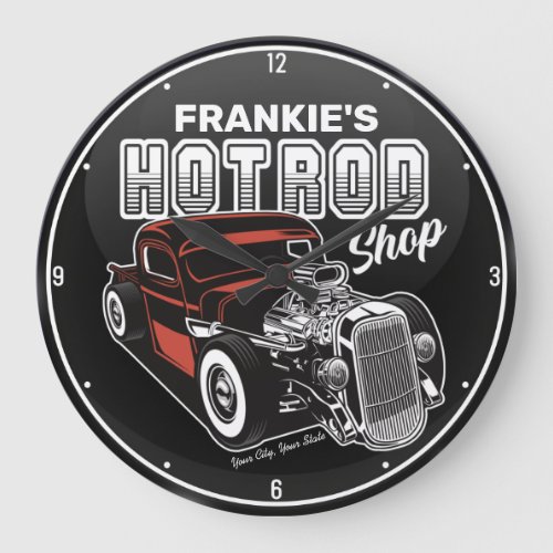 Personalized Hot Rod Shop Retro Garage Truck Large Clock